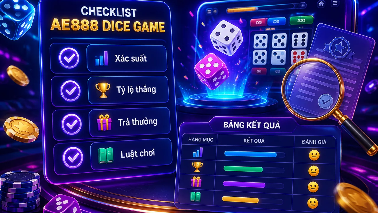Bảng kiểm tra luật chơi và tỷ lệ thắng ae888 Dice Game